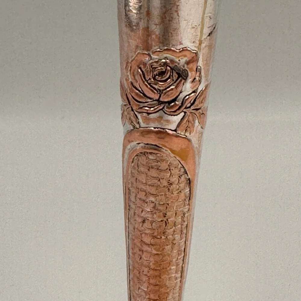 Vintage Art Nouveau Mixed Metal Bud Vase Floral Rose Iris Embossed 6 in
